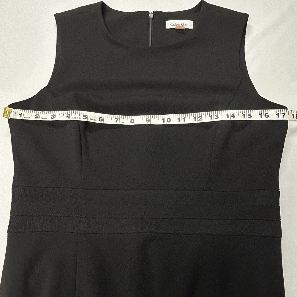 Calvin Klein Womens Midi Dress Size 10 A Line Round Neck Sleeveless Ruffle Black - Picture 7 of 10